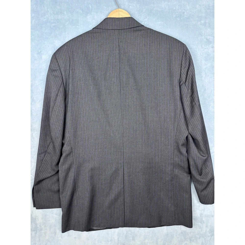 Chaps Ralph Lauren Mens 40S Blazer Jacket Charcoal Grey Blue Pinstripe 2 Button
